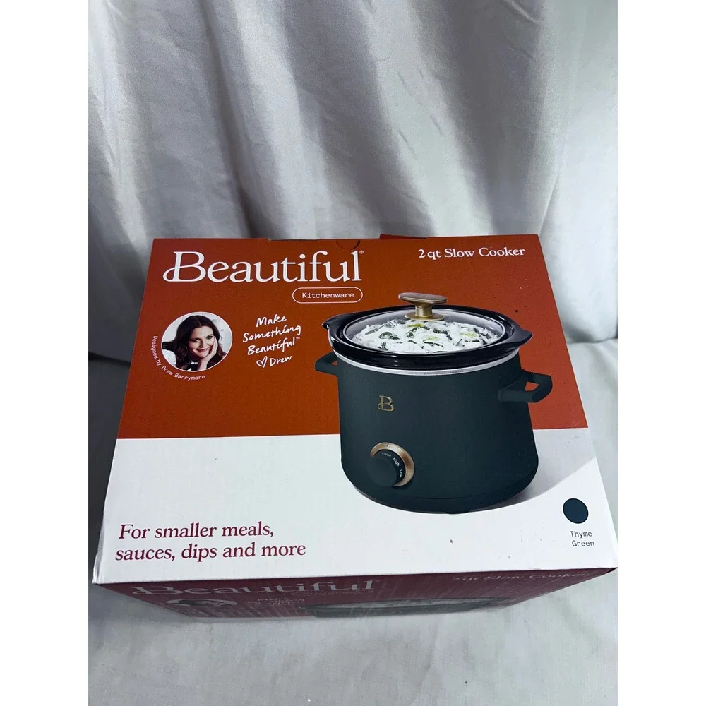Beautiful 2 Qt Slow Cooker Thyme Green Matte Gold Drew Barrymore Kitchenware